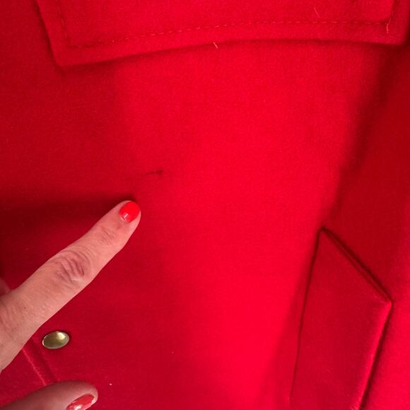 Vintage Woolrich Red Wool Coat Plaid Lined Zip Hood Front Pockets Size 40 - Picture 6 of 6